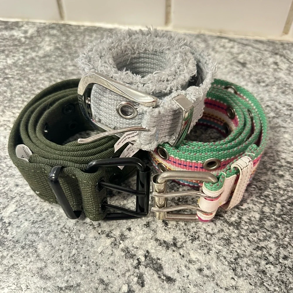 Two Row grommet Canvas set of 3 woman size Medium belts retro contemporary